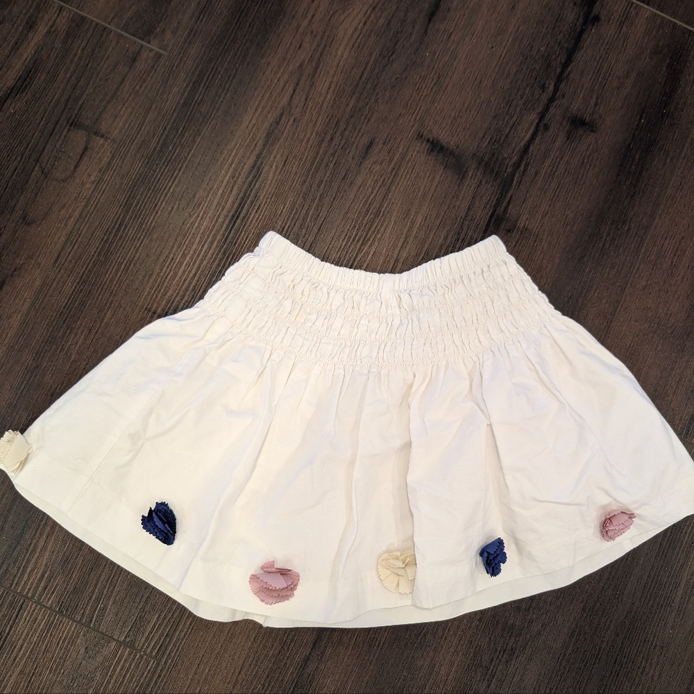 Crewcuts White Textured Skirt With Floral Detail  Size 4-5